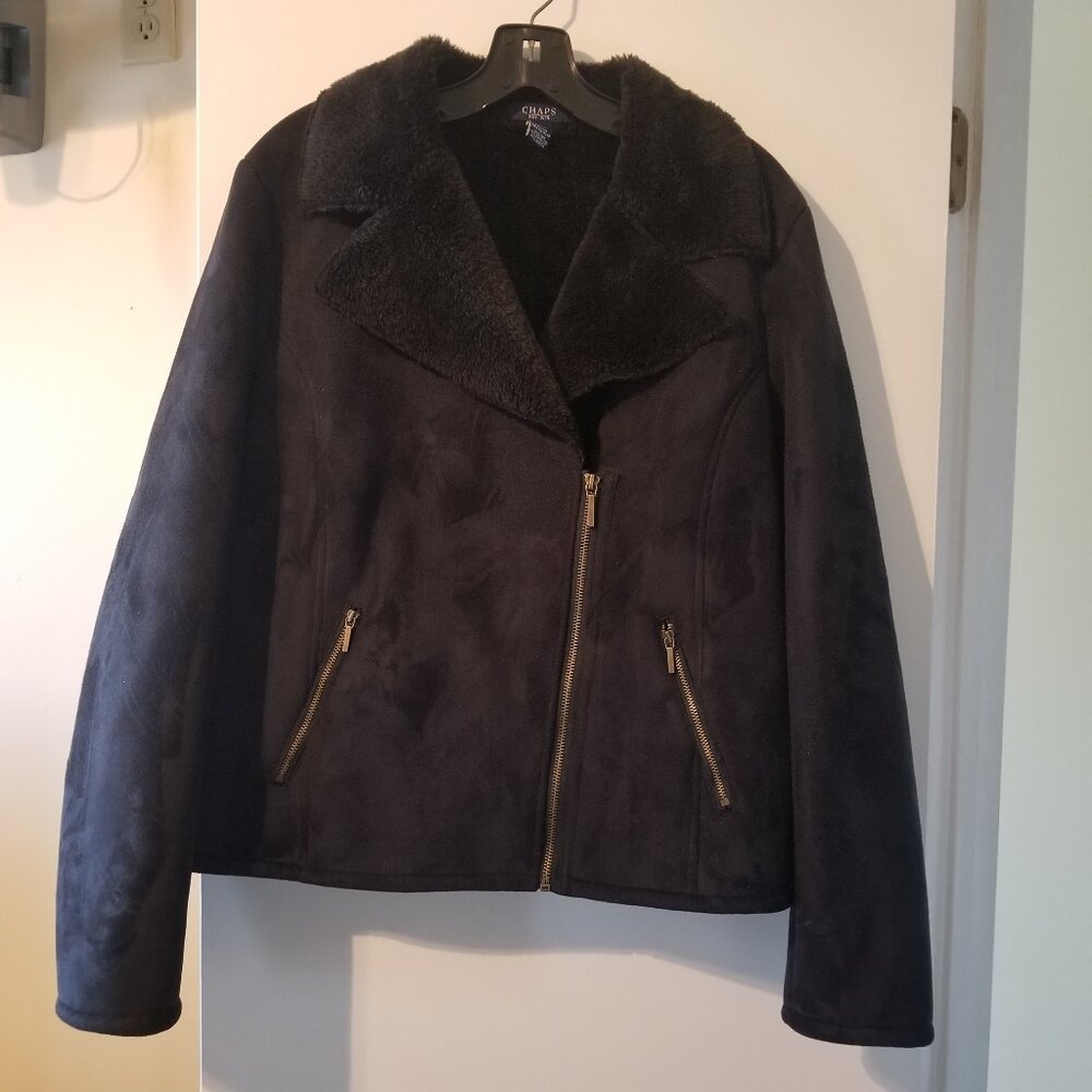Chaps Fleece Lined Suede Black Jacket size L NWOT